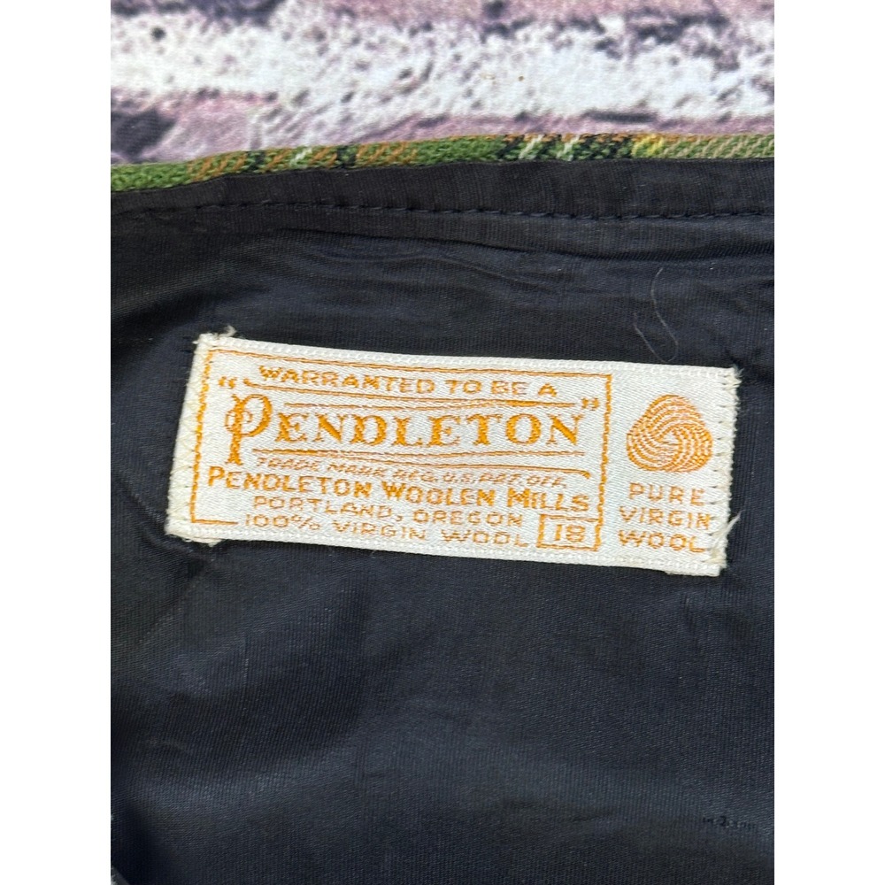 Vintage Pendleton Green Plaid Wool Skirt High Waisted A-Line Size 18 Flawed Prep - Picture 2 of 12